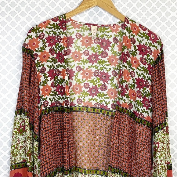 EUC RAGA Floral Boho Open Front Tie Waist Kimono - Picture 2 of 7